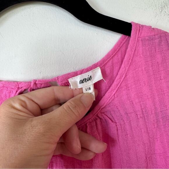 NWOT Aerie Hot Pink Gauzy Golden Hour Mini Dress Open Back Beach Coverup L - Picture 9 of 11